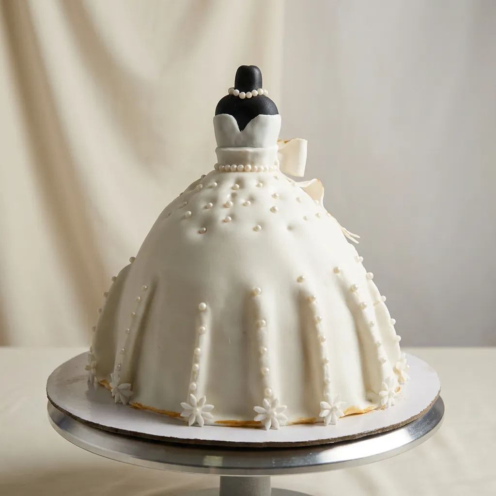 Classic White Pearl Ball Gown Cake