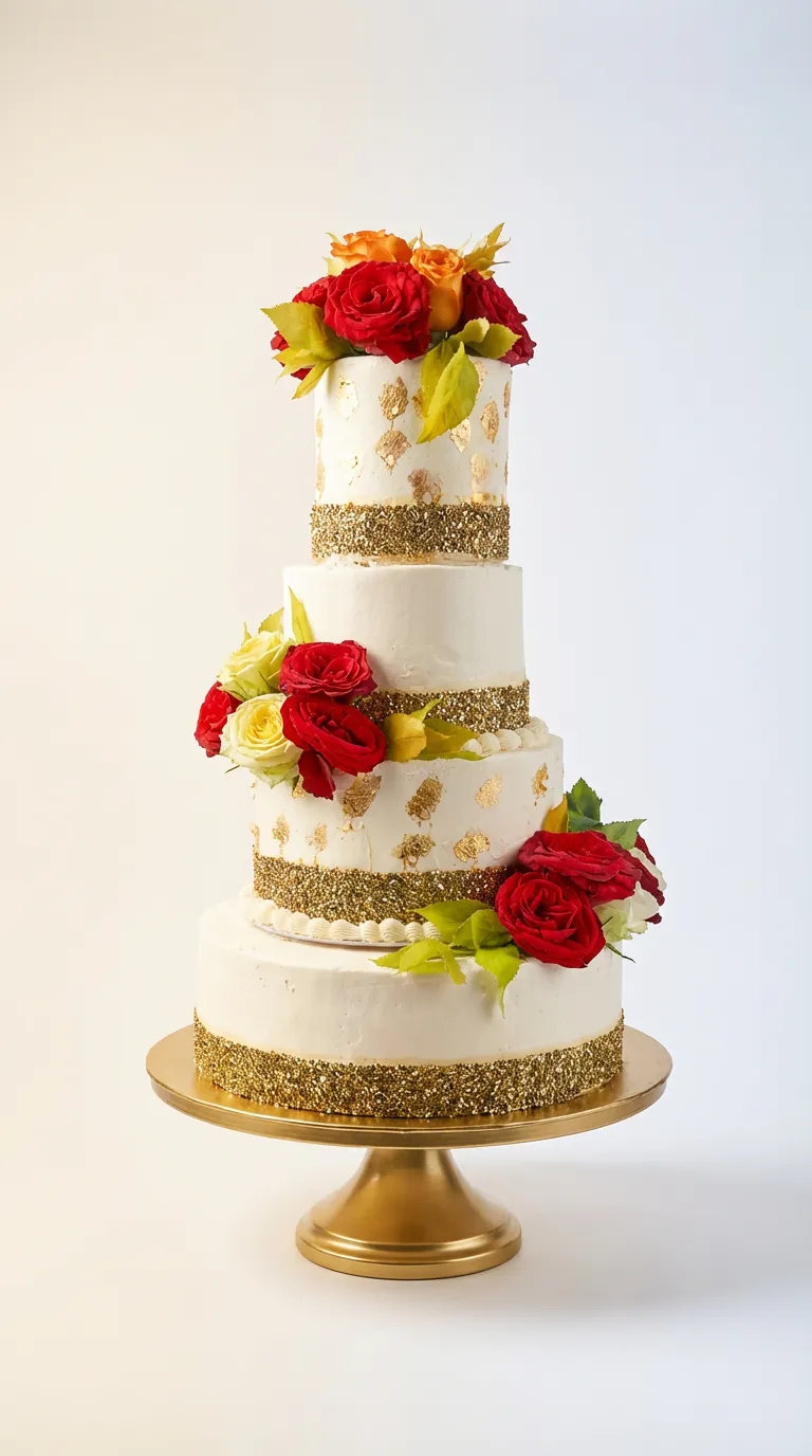 Golden Glitter Garden Wedding Cake