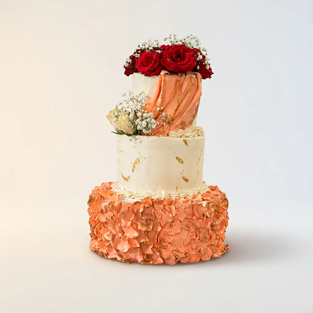Coral Ruffles Romance Cake